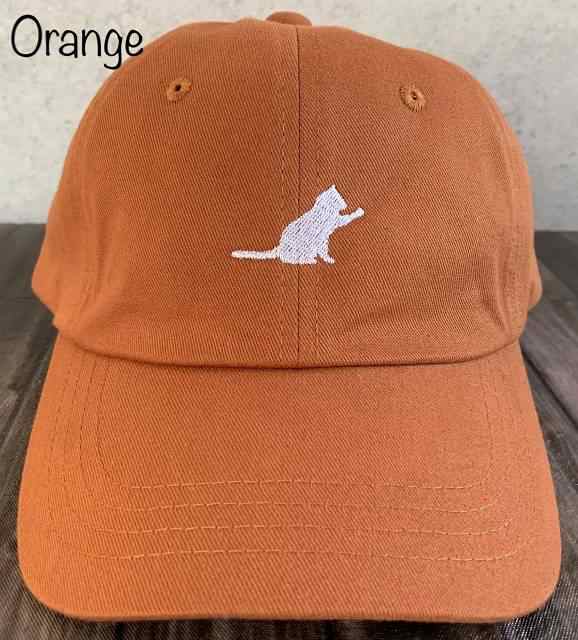 2サイズ9色展開 帽子 ネコ シルエット 刺繍 ツイル キャップ CAP
